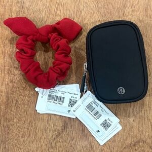 Lululemon clippable nano pouch and uplifting, scrunchie fleece bow bundle